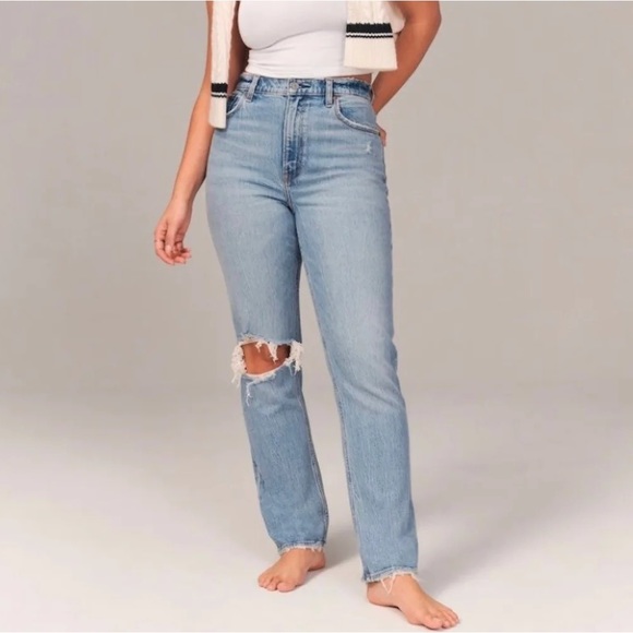 Abercrombie 90s straight high rise distressed jeans - Picture 1 of 4